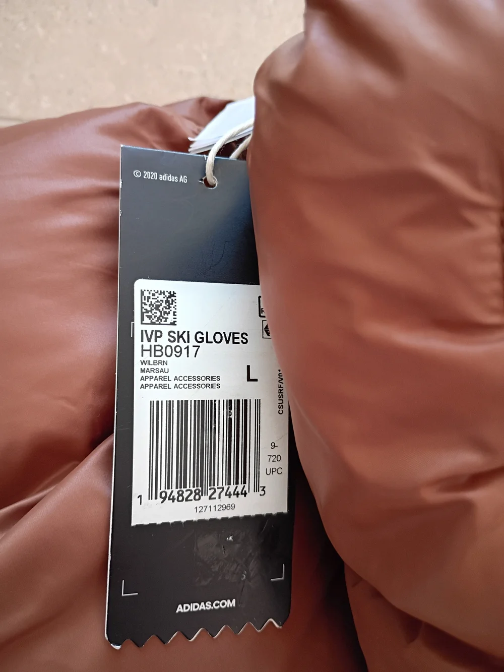 adidas IVY PARK Brown Quilted Puffer Ski Gloves